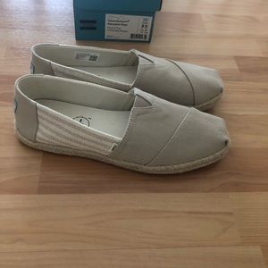 Toms Alpargata Rope Oxford tan university stripes slip on womens shoes size 8.5